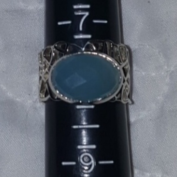 Artisan Ring Openwork Setting Blue Chalcedony - Picture 3 of 3